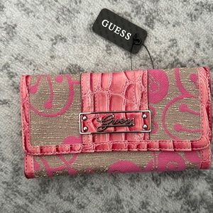Guess pink fold over snap wallet